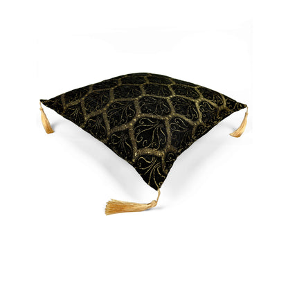 Evalier Obsidian pillow cover – top angled view, Imperial Elegance chenille decorative cushion cover showing overall shape, dimensional form, and ornamental chenille pattern (45 × 45 cm / 18 × 18 in)