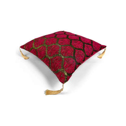 Evalier Rose pillow cover – top angled view, Imperial Elegance chenille decorative cushion cover showing overall shape, dimensional form, and ornamental chenille pattern (45 × 45 cm / 18 × 18 in)