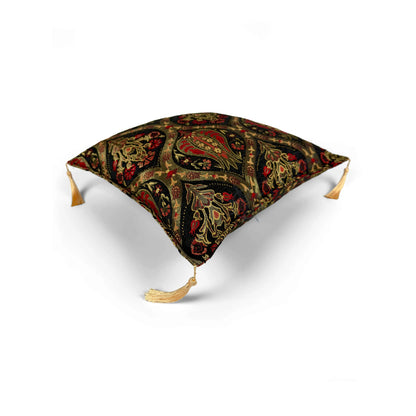 Midnight pillow cover – top angled view, Royal Garden woven decorative cushion cover showing overall shape, dimensional form, and ornamental woven design (45 × 45 cm / 18 × 18 in)