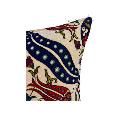 Evalier Palace Bloom pillow cover – close-up detail, gobelin fabric showcasing fine floral weaving and rich ornamental detailing (45 × 45 cm / 18 × 18 in)