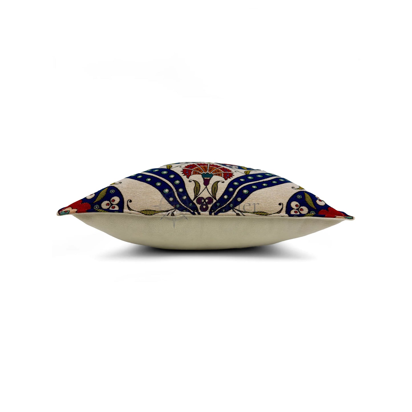 Evalier Palace Bloom pillow cover – side profile view, structured cushion cover showing thickness, firmness, and refined silhouette (45 × 45 cm / 18 × 18 in)