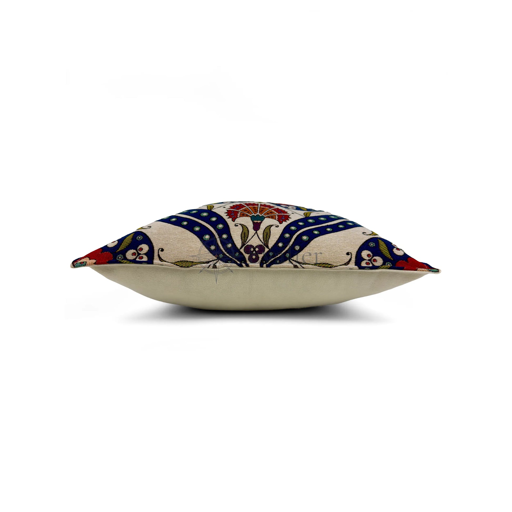 Evalier Palace Bloom pillow cover – side profile view, structured cushion cover showing thickness, firmness, and refined silhouette (45 × 45 cm / 18 × 18 in)