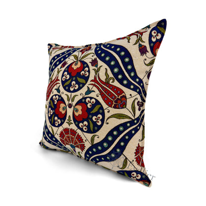 Evalier Palace Bloom pillow cover – angled front view, premium woven decorative pillow highlighting intricate floral composition and balanced structure (45 × 45 cm / 18 × 18 in)