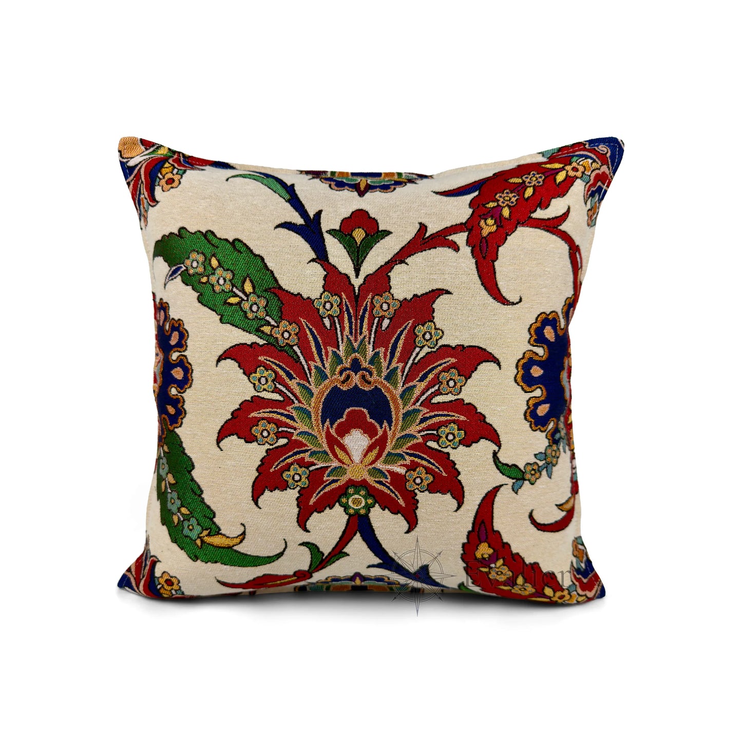 Evalier Palace Garden pillow cover – front view, luxury gobelin floral cushion cover featuring classic botanical pattern and refined color harmony (45 × 45 cm / 18 × 18 in)