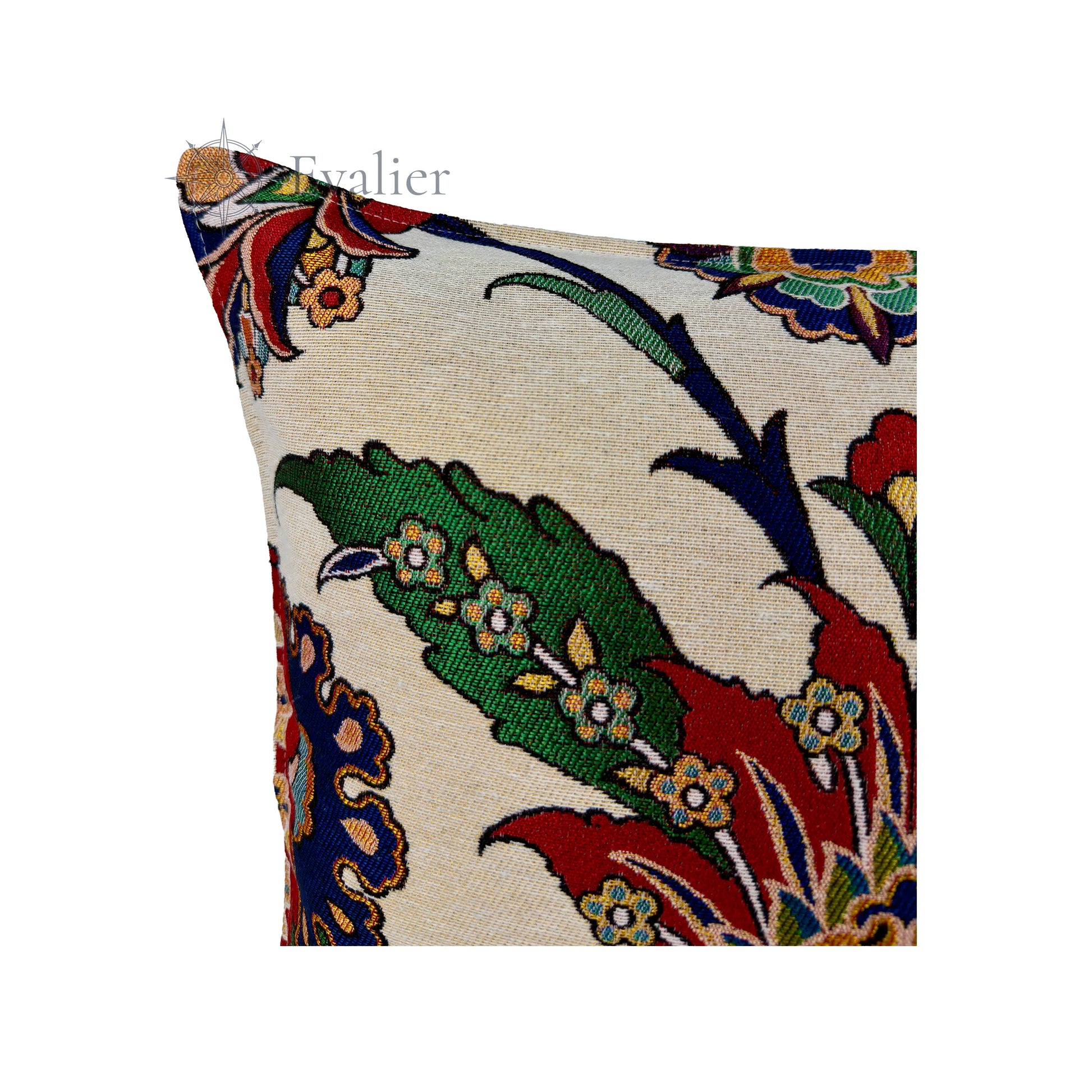 Evalier Palace Garden pillow cover – close-up detail, gobelin fabric showcasing intricate botanical weaving and texture richness (45 × 45 cm / 18 × 18 in)