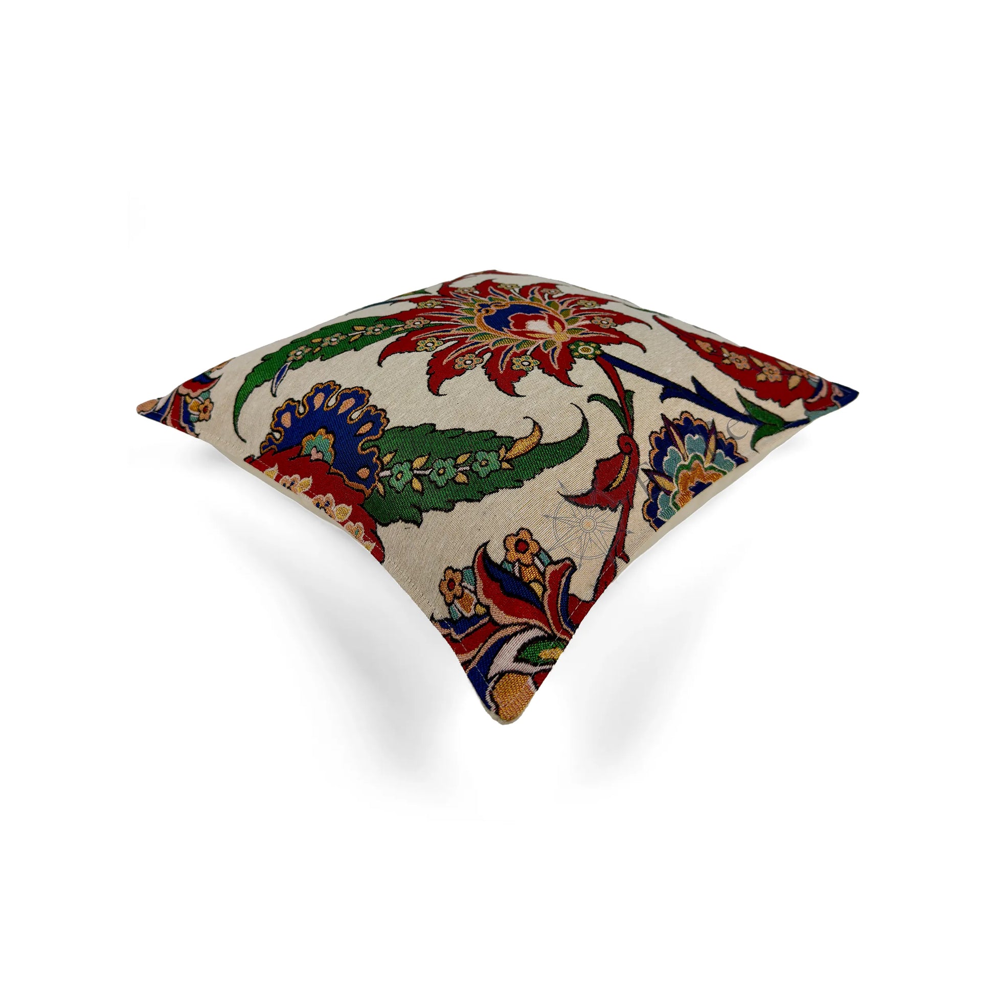 Evalier Palace Garden pillow cover – top angled view, elegant cushion emphasizing floral detail and dimensional form (45 × 45 cm / 18 × 18 in)