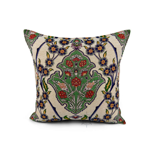 Evalier Emerald Garden pillow cover – front view, luxury gobelin floral cushion cover featuring rich green tones and botanical motif (45 × 45 cm / 18 × 18 in)