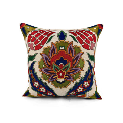 Evalier Regal Bloom pillow cover – front view, luxury gobelin tapestry cushion cover featuring ornate floral medallion design for sophisticated home decor (45 × 45 cm / 18 × 18 in)