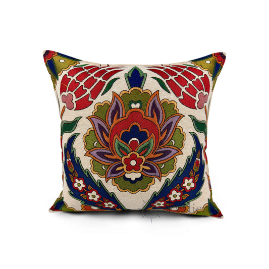 Evalier Regal Bloom pillow cover – front view, luxury gobelin tapestry cushion cover featuring ornate floral medallion design for sophisticated home decor (45 × 45 cm / 18 × 18 in)
