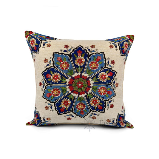 Evalier Ivory Bloom pillow cover – front view, luxury gobelin floral cushion cover featuring soft ivory tones and elegant botanical pattern for home decor (45 × 45 cm / 18 × 18 in)