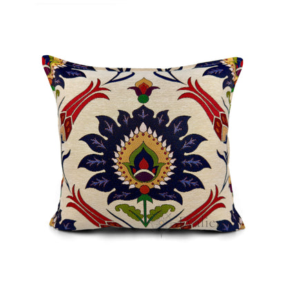 Evalier Lapis Tulip pillow cover – front view, luxury gobelin tapestry cushion cover featuring deep blue tones and stylized tulip motif for elegant home decor (45 × 45 cm / 18 × 18 in)