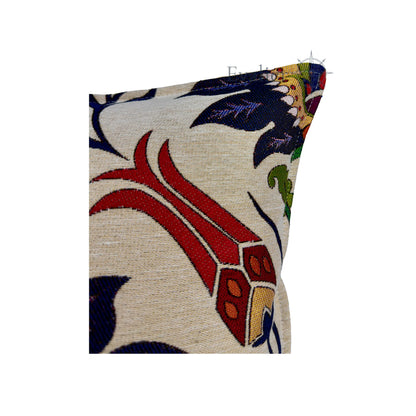 Evalier Lapis Tulip pillow cover – close-up detail, gobelin fabric showing intricate tulip pattern and fine woven texture (45 × 45 cm / 18 × 18 in)