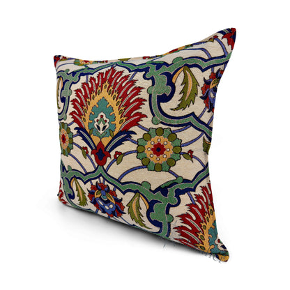 Evalier Verdant Crest pillow cover – angled front view, premium woven decorative pillow highlighting bold pattern and elegant symmetry (45 × 45 cm / 18 × 18 in)