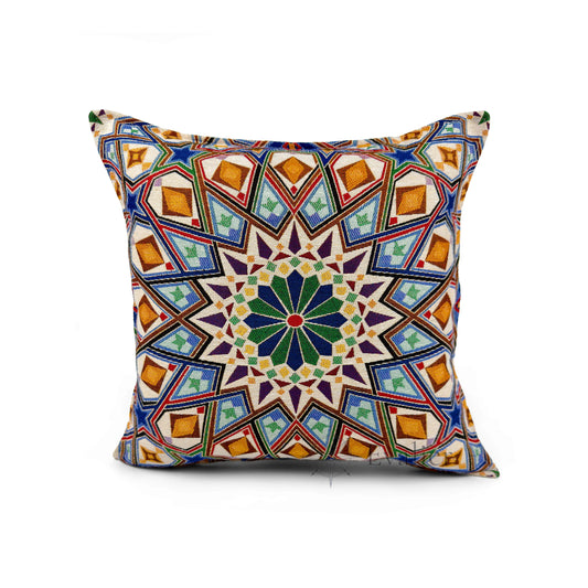 Evalier Celestial Mosaic pillow cover – front view, luxury gobelin tapestry cushion cover featuring intricate geometric mosaic pattern for refined home decor (45 × 45 cm / 18 × 18 in)