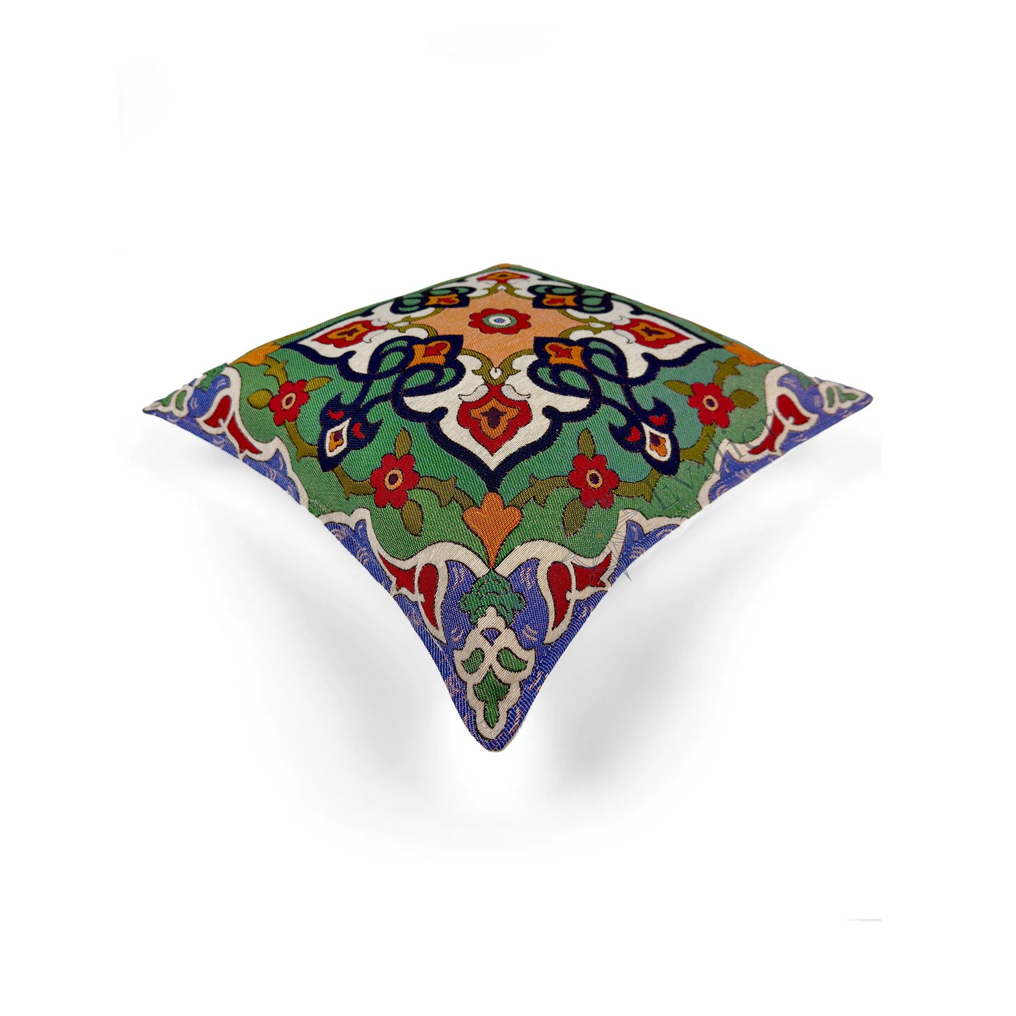 Evalier Emerald Courtyard pillow cover – top angled view, decorative pillow emphasizing geometric depth and dimensional design (45 × 45 cm / 18 × 18 in)