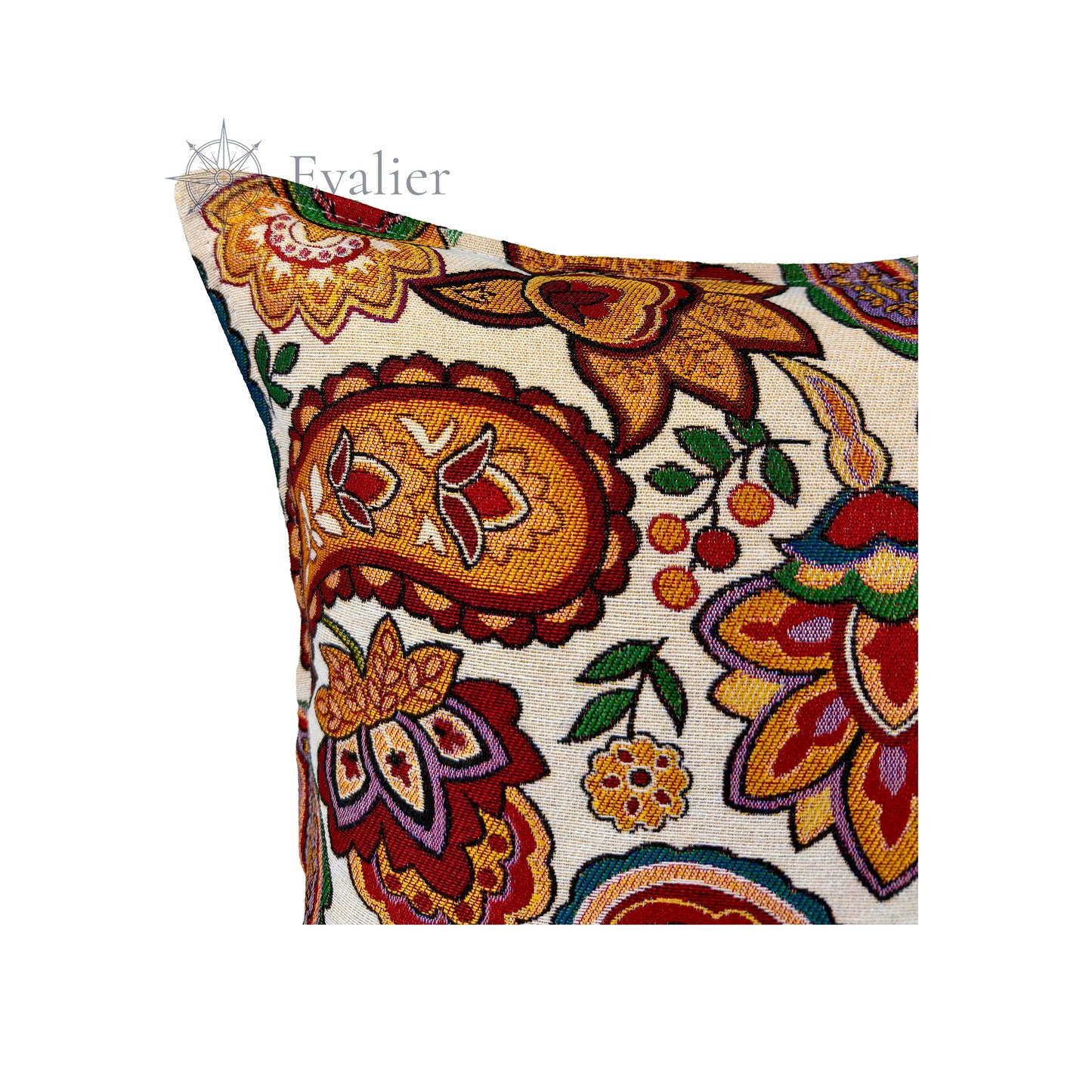 Evalier Amber Garden pillow cover – close-up detail, gobelin texture showing detailed weaving and rich tonal variation (45 × 45 cm / 18 × 18 in)