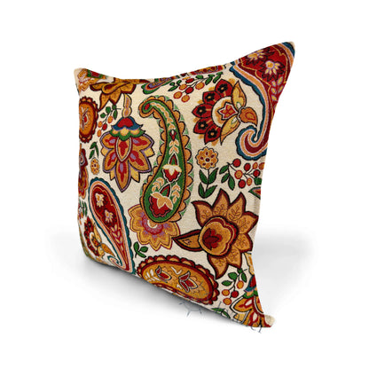 Evalier Amber Garden pillow cover – angled front view, premium woven decorative pillow highlighting warm color palette and elegant floral composition (45 × 45 cm / 18 × 18 in)