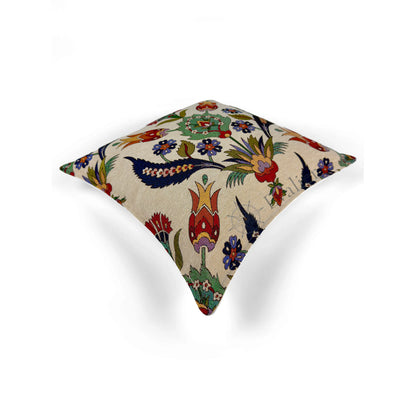 Evalier Tulip Court pillow cover – top angled view, decorative pillow emphasizing elegant floral layout and dimensional structure (45 × 45 cm / 18 × 18 in)