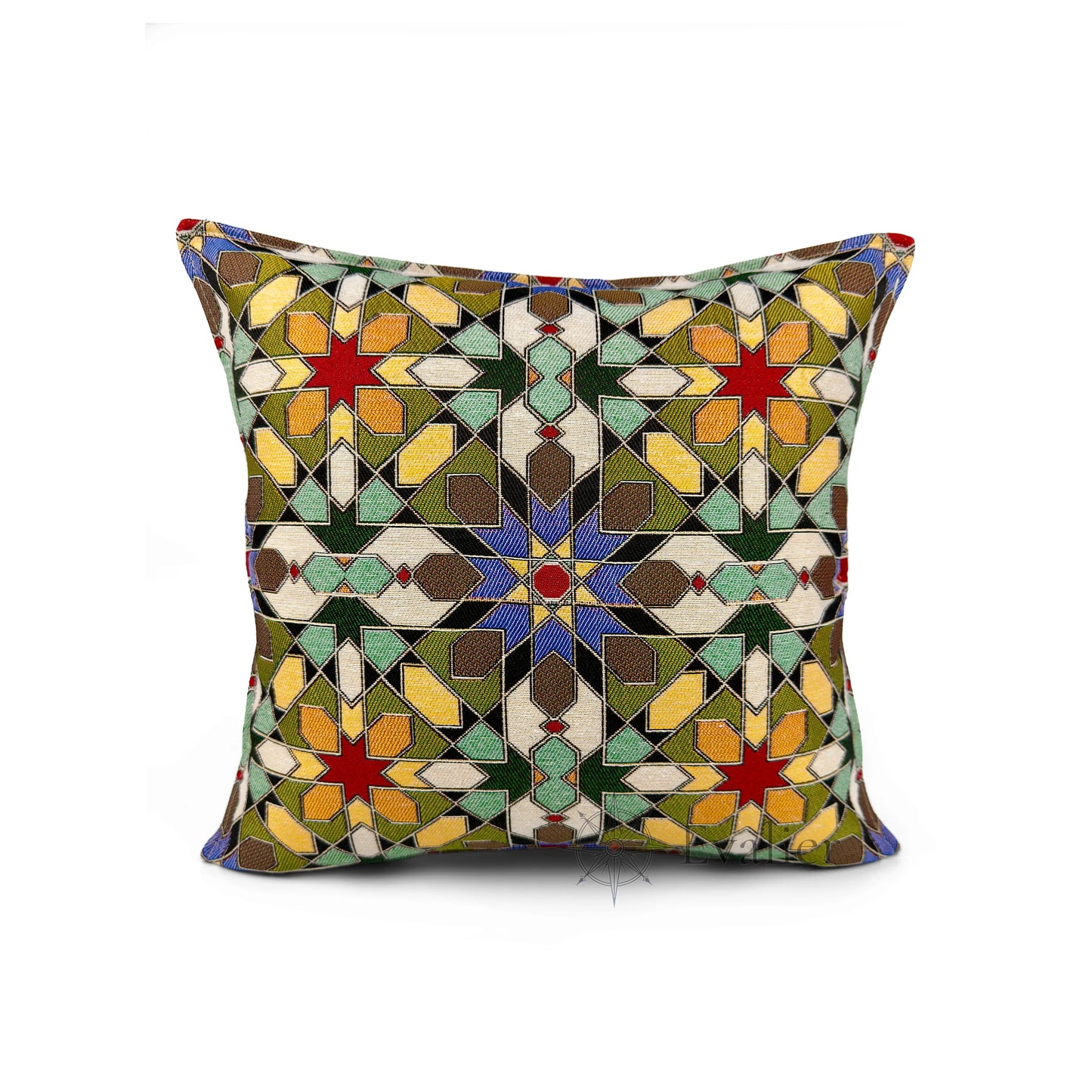 Evalier Courtyard Mosaic pillow cover – front view, luxury gobelin tapestry cushion cover featuring intricate geometric mosaic pattern for modern-classic home decor (45 × 45 cm / 18 × 18 in)