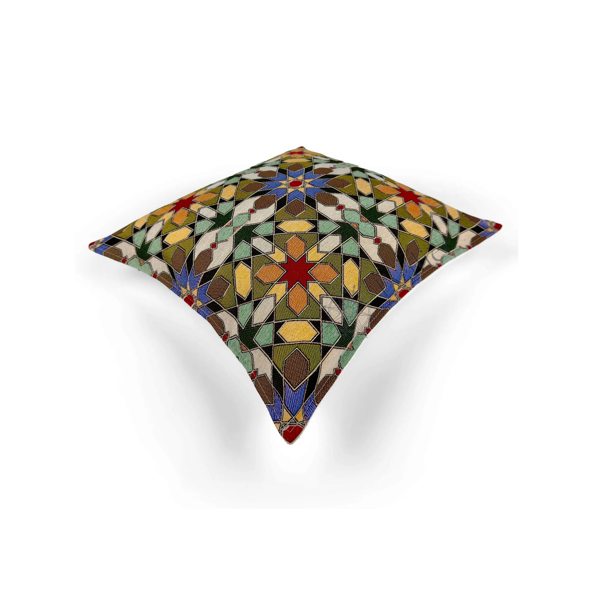 Evalier Courtyard Mosaic pillow cover – top angled view, decorative pillow emphasizing geometric depth and dimensional structure (45 × 45 cm / 18 × 18 in)