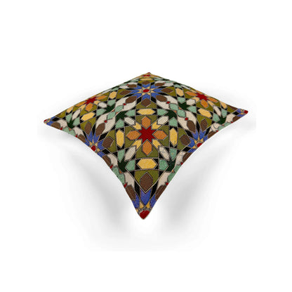 Evalier Courtyard Mosaic pillow cover – top angled view, decorative pillow emphasizing geometric depth and dimensional structure (45 × 45 cm / 18 × 18 in)