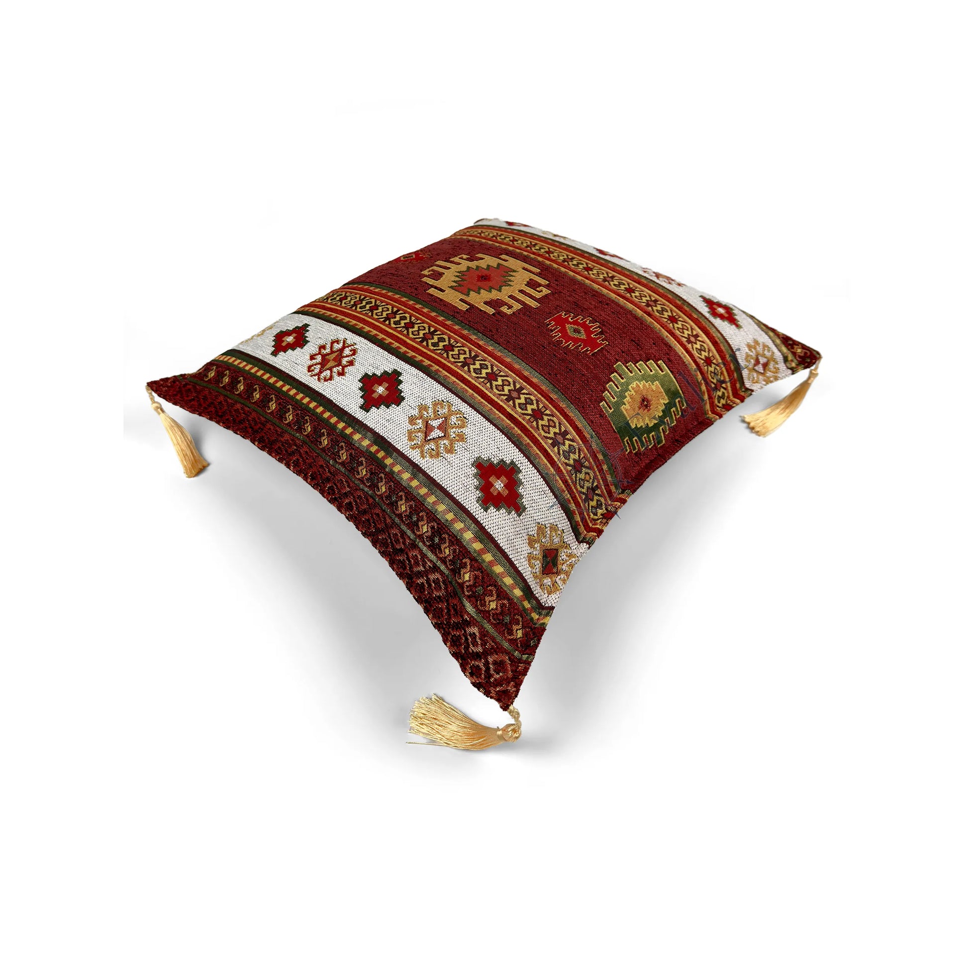 Evalier Ivory pillow cover – top angled view, Heritage Kilim woven decorative cushion cover showing overall shape, dimensional form, and kilim-inspired woven design (45 × 45 cm / 18 × 18 in)