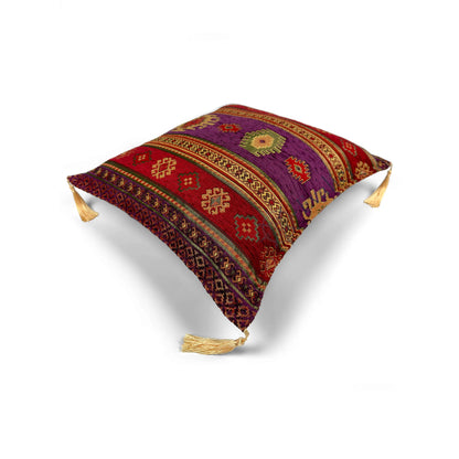 Evalier Amethyst pillow cover – top angled view, Heritage Kilim woven decorative cushion cover showing overall shape, dimensional form, and kilim-inspired woven design (45 × 45 cm / 18 × 18 in)