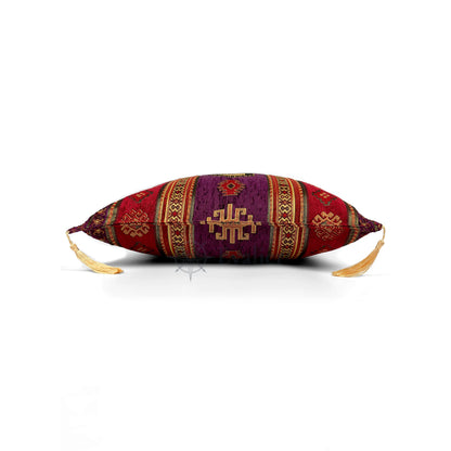 Evalier Amethyst pillow cover – side profile view, Heritage Kilim woven decorative cushion cover showing thickness, structured silhouette, and refined shape (45 × 45 cm / 18 × 18 in)