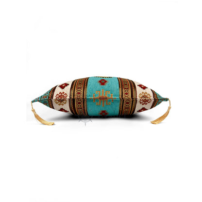Evalier Turquoise pillow cover – side profile view, Heritage Kilim woven decorative cushion cover showing thickness, structured silhouette, and refined shape (45 × 45 cm / 18 × 18 in)