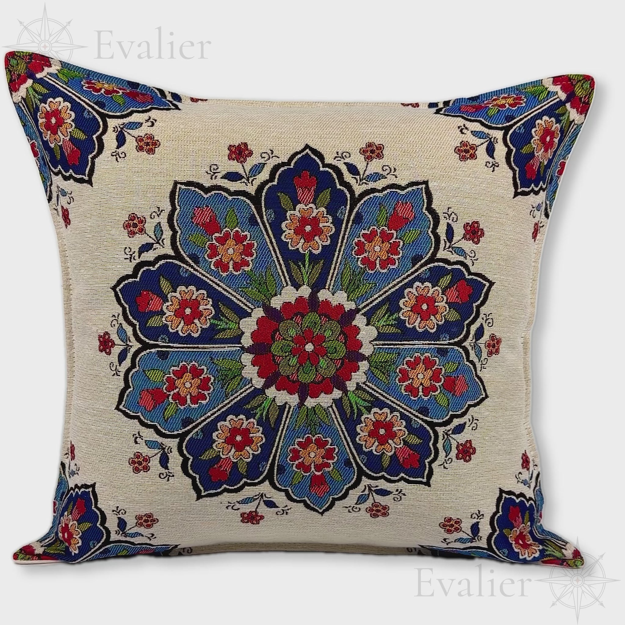 Evailer Ivory Bloom pillow cover – product showcase video, Artisan Heirloom gobelin tapestry decorative cushion