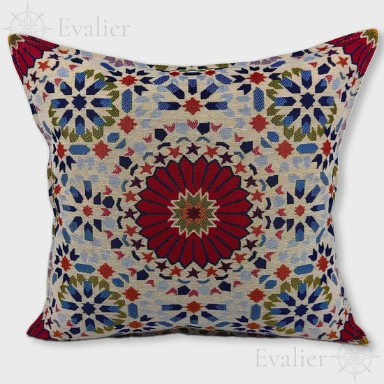 Evailer Crimson Mosaic pillow cover – product showcase video, Artisan Heirloom gobelin tapestry decorative cushion