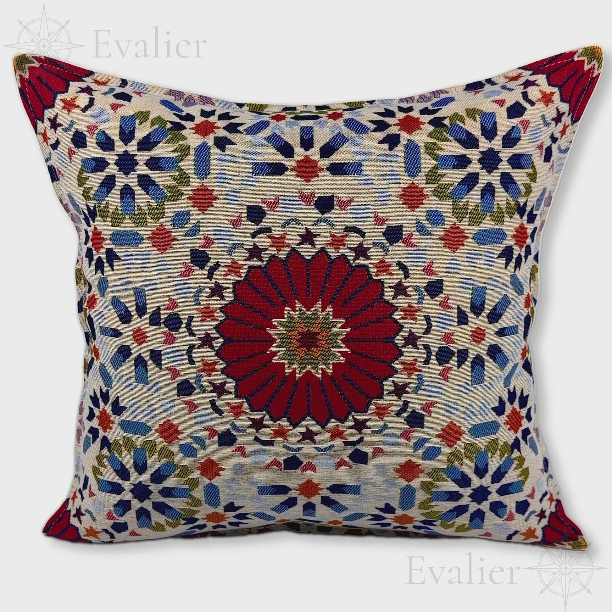 Evailer Crimson Mosaic pillow cover – product showcase video, Artisan Heirloom gobelin tapestry decorative cushion