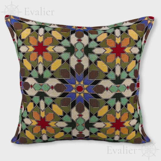 Evailer Courtyard Mosaic pillow cover – product showcase video, Artisan Heirloom gobelin tapestry decorative cushion