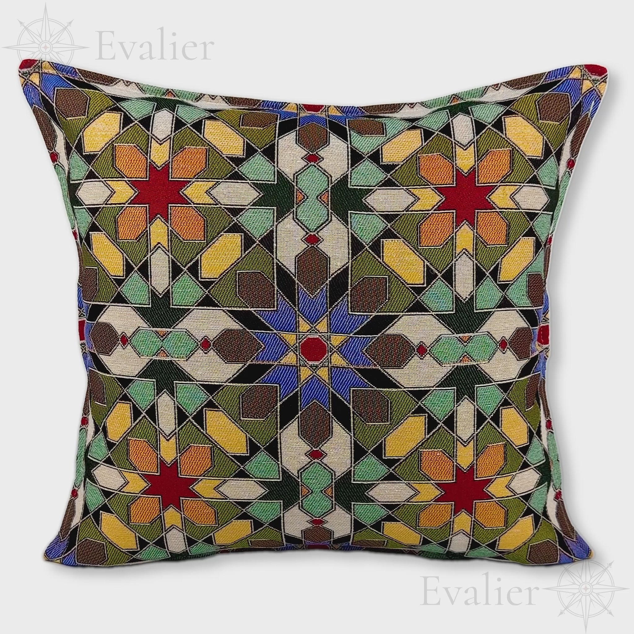 Evailer Courtyard Mosaic pillow cover – product showcase video, Artisan Heirloom gobelin tapestry decorative cushion