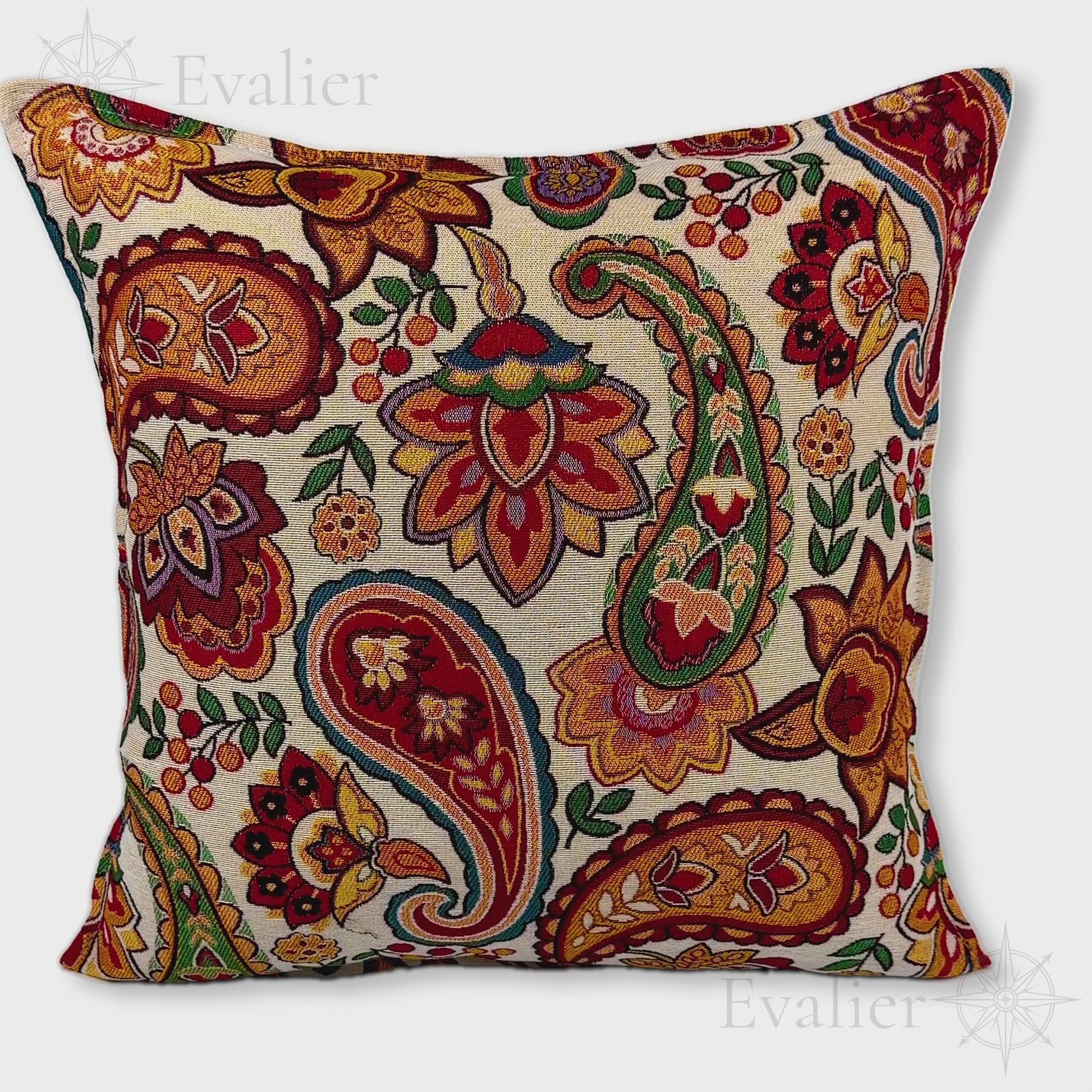 Evailer Amber Garden pillow cover – product showcase video, Artisan Heirloom gobelin tapestry decorative cushion
