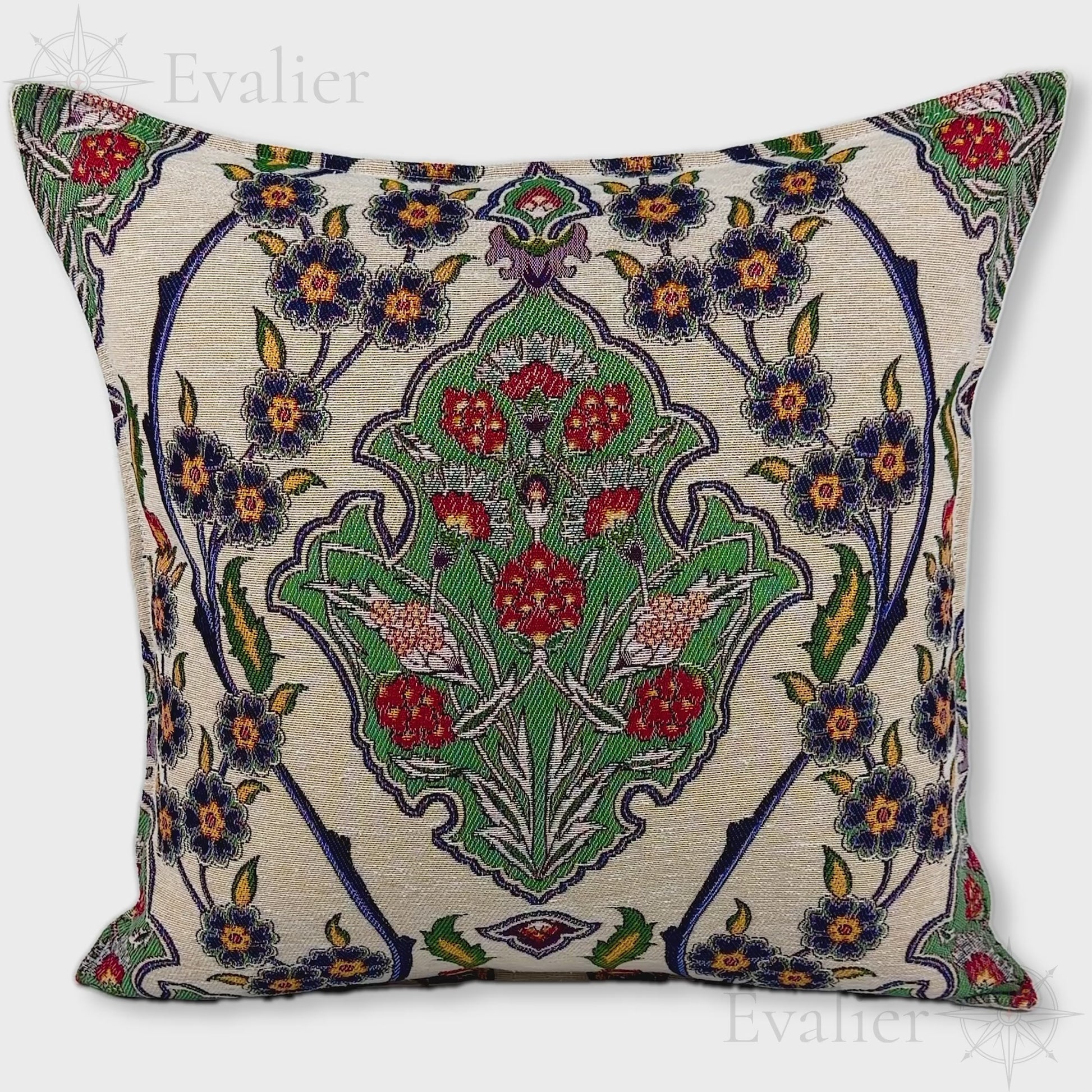 Evailer Emerald Garden pillow cover – product showcase video, Artisan Heirloom gobelin tapestry decorative cushion