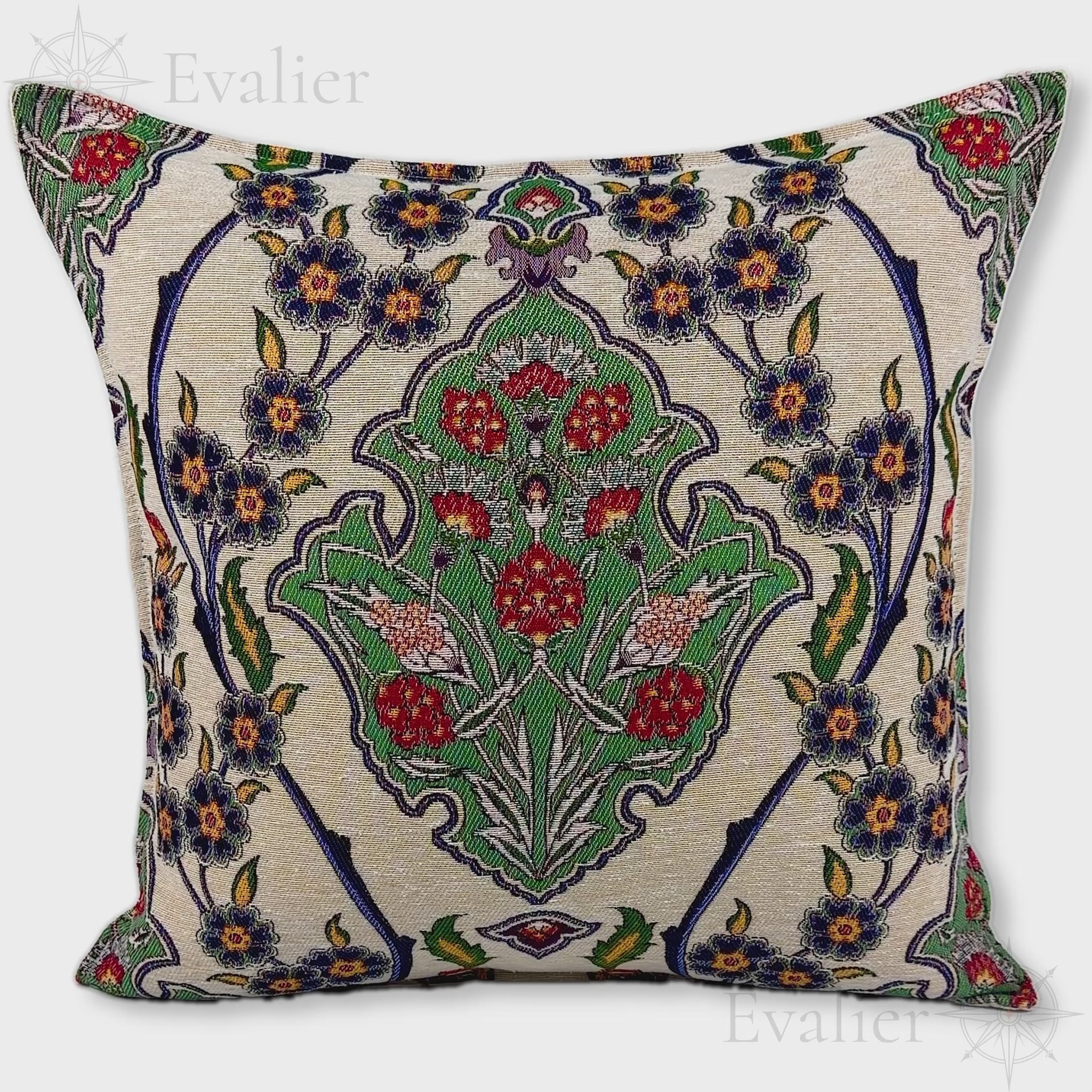 Evailer Emerald Garden pillow cover – product showcase video, Artisan Heirloom gobelin tapestry decorative cushion