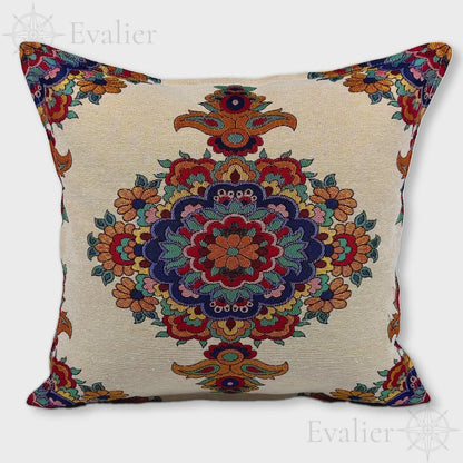 Evailer Saffron Rosette pillow cover – product showcase video, Artisan Heirloom gobelin tapestry decorative cushion