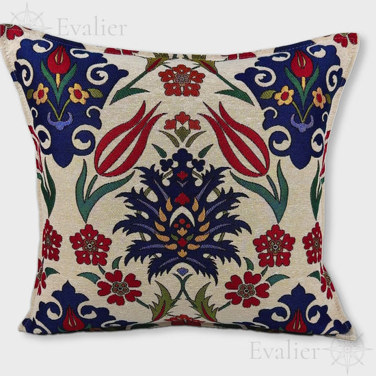 Evailer Sapphire Tulip pillow cover – product showcase video, Artisan Heirloom gobelin tapestry decorative cushion