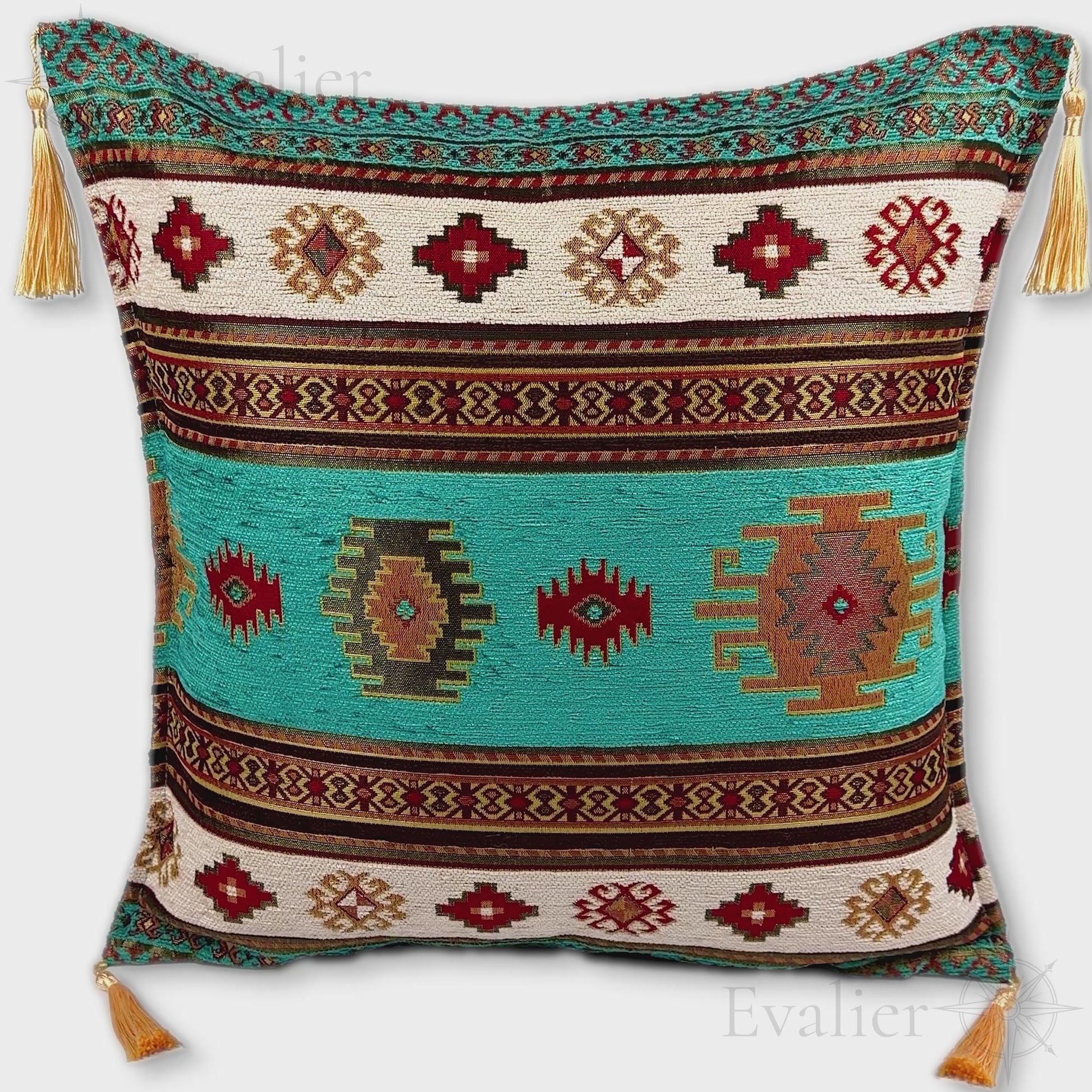 Evailer Turquoise pillow cover – product showcase video, Heritage Kilim collection decorative cushion
