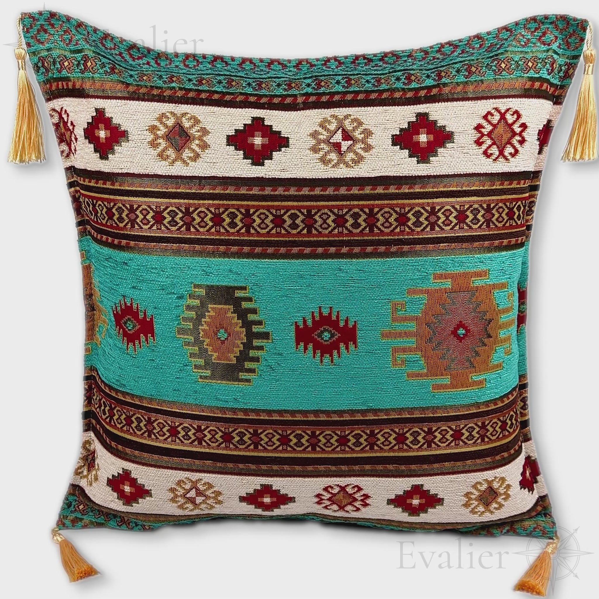Evailer Turquoise pillow cover – product showcase video, Heritage Kilim collection decorative cushion