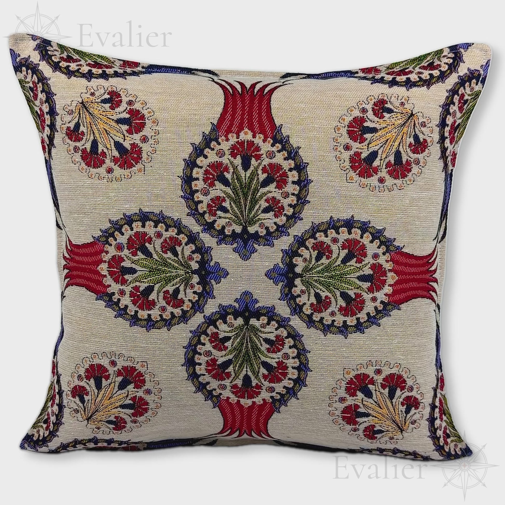 Ruby Pavilion pillow cover – product showcase video, Artisan Heirloom gobelin tapestry decorative cushion