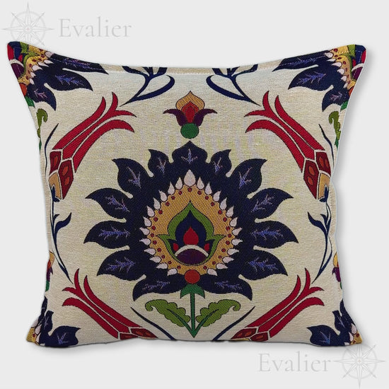 Evailer Lapis Tulip pillow cover – product showcase video, Artisan Heirloom gobelin tapestry decorative cushion