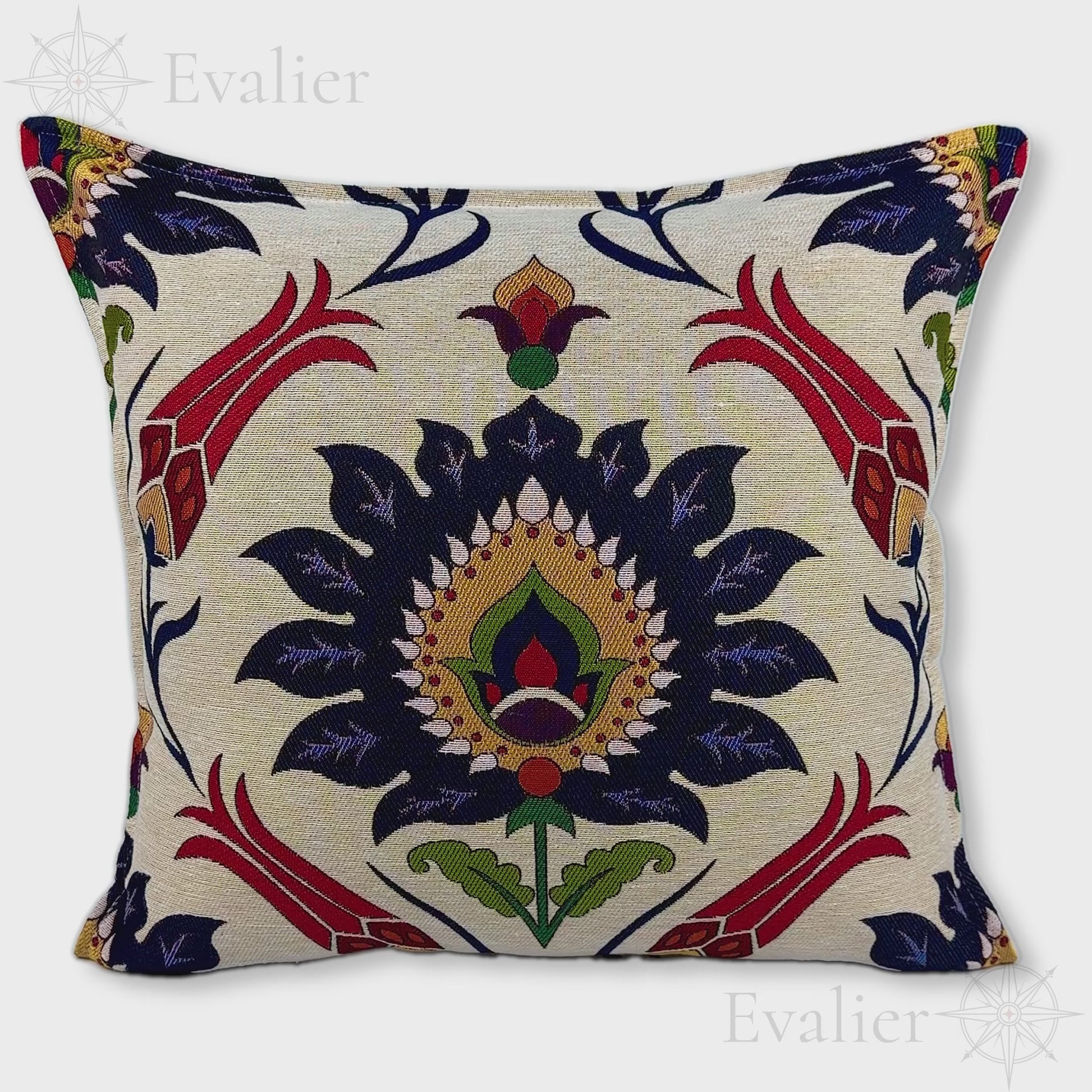 Evailer Lapis Tulip pillow cover – product showcase video, Artisan Heirloom gobelin tapestry decorative cushion