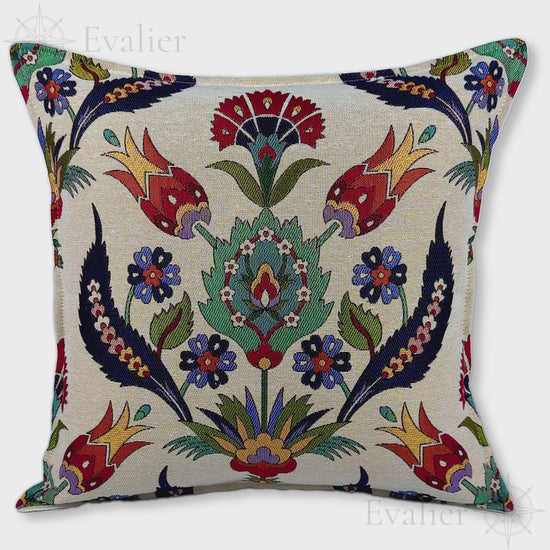 Evailer Tulip Court pillow cover – product showcase video, Artisan Heirloom gobelin tapestry decorative cushion