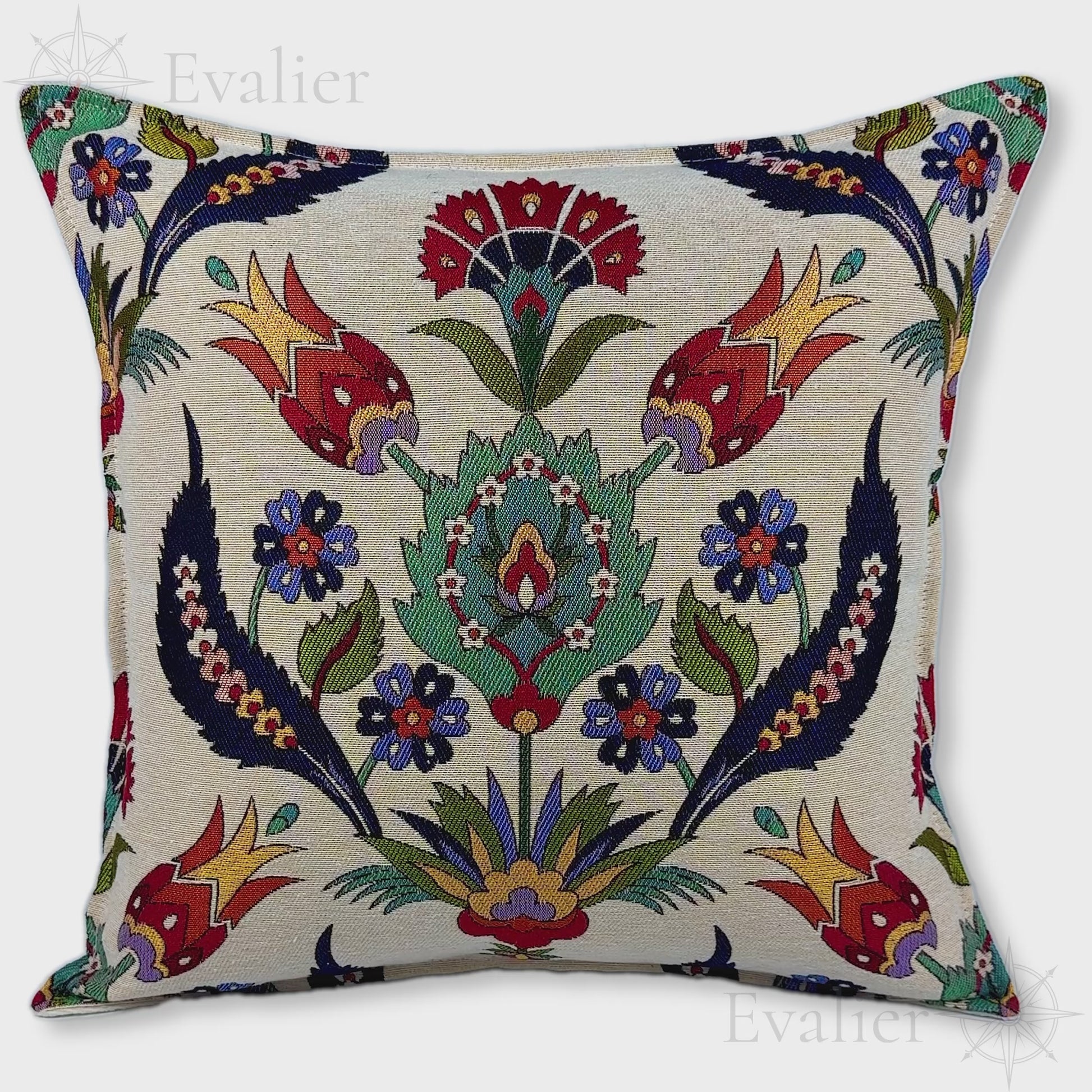 Evailer Tulip Court pillow cover – product showcase video, Artisan Heirloom gobelin tapestry decorative cushion