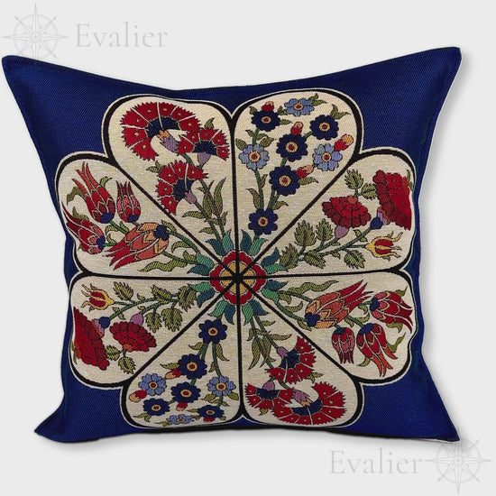 Evailer Sapphire Garden pillow cover – product showcase video, Artisan Heirloom gobelin tapestry decorative cushion