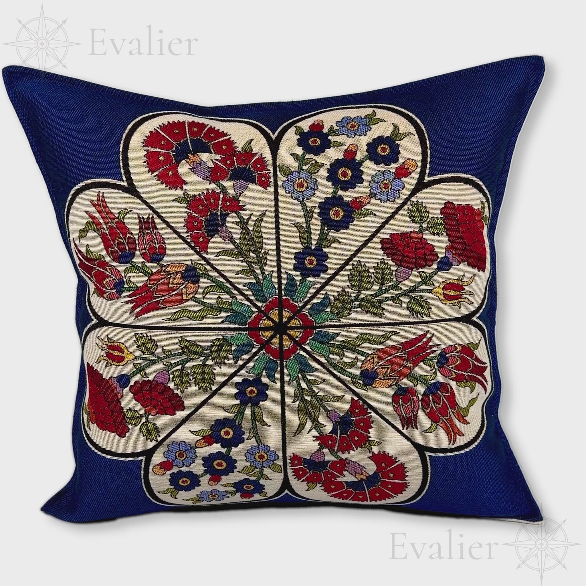 Evailer Sapphire Garden pillow cover – product showcase video, Artisan Heirloom gobelin tapestry decorative cushion