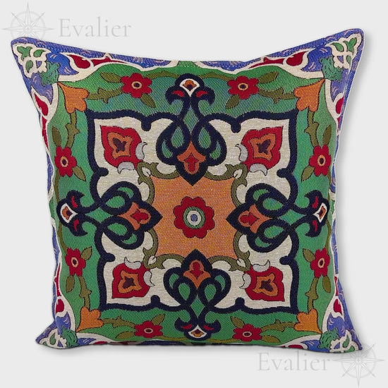 Evailer Emerald Courtyard pillow cover – product showcase video, Artisan Heirloom gobelin tapestry decorative cushion