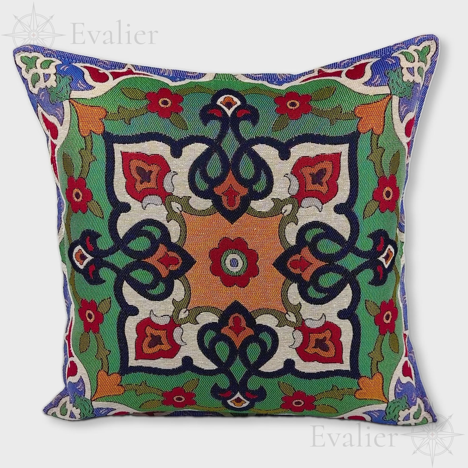 Evailer Emerald Courtyard pillow cover – product showcase video, Artisan Heirloom gobelin tapestry decorative cushion